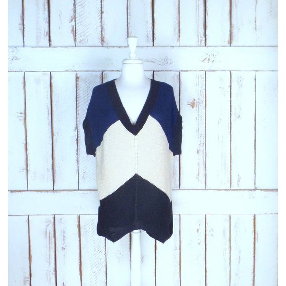 Vintage 90s blue tan black slouchy knit pullover sweater - Picture 8 of 8